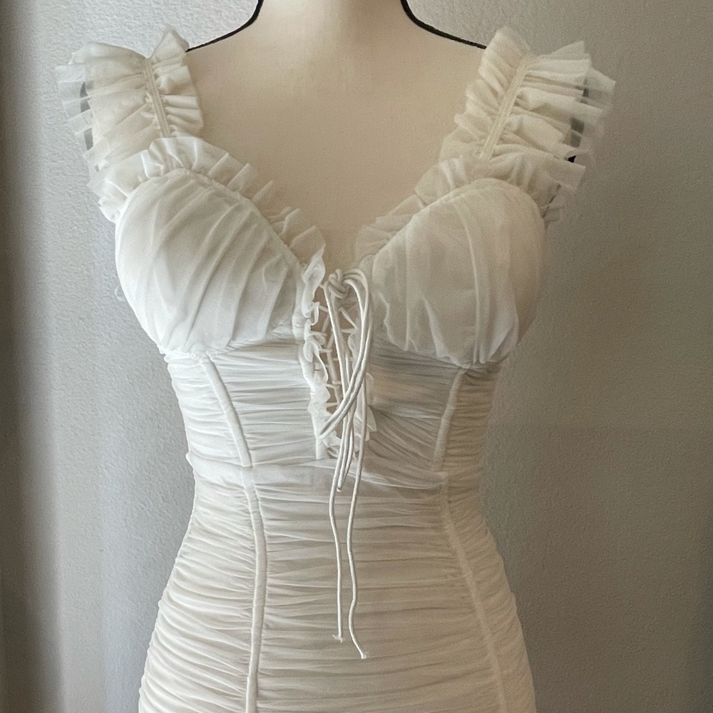 Fashion Nova white ruched dress